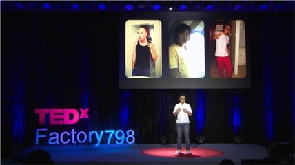 单晓鹏在演讲中展示自己年少的照片