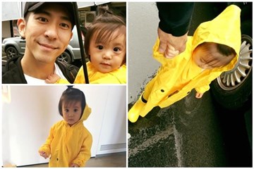咘咘爱上穿雨衣雨鞋踏水前进 网友急求Bo妞正面照