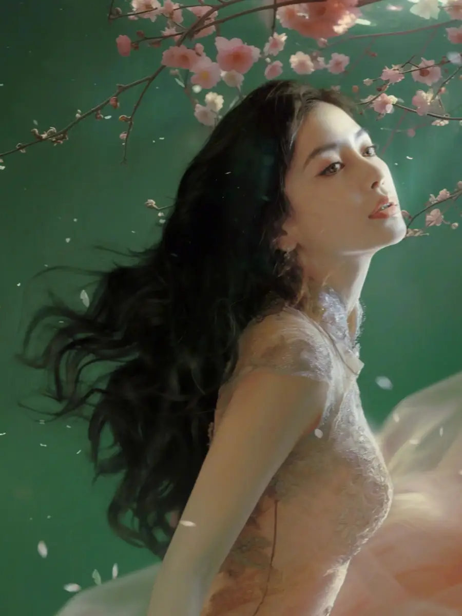 angelababy晒童话感写真 花吻旗袍美若水仙